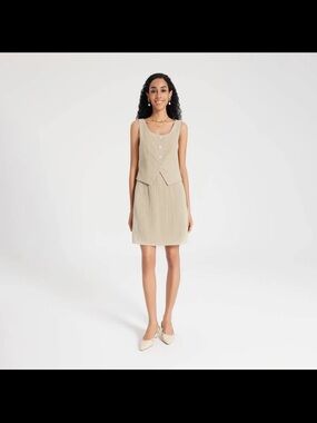 Women's Waistcoat Mini A-Line Dress - A New Day Beige 2X